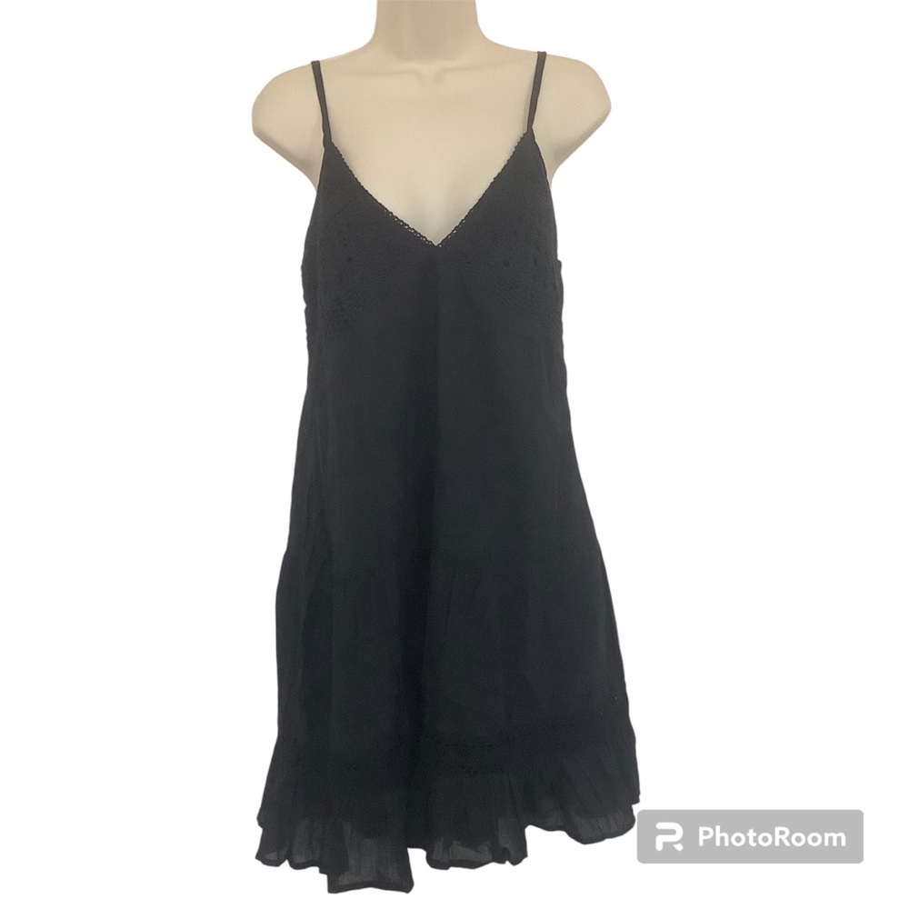 NWT Mango Reef Black Crochet Lace Sleeveless Slip Swing Mini Dress Size M